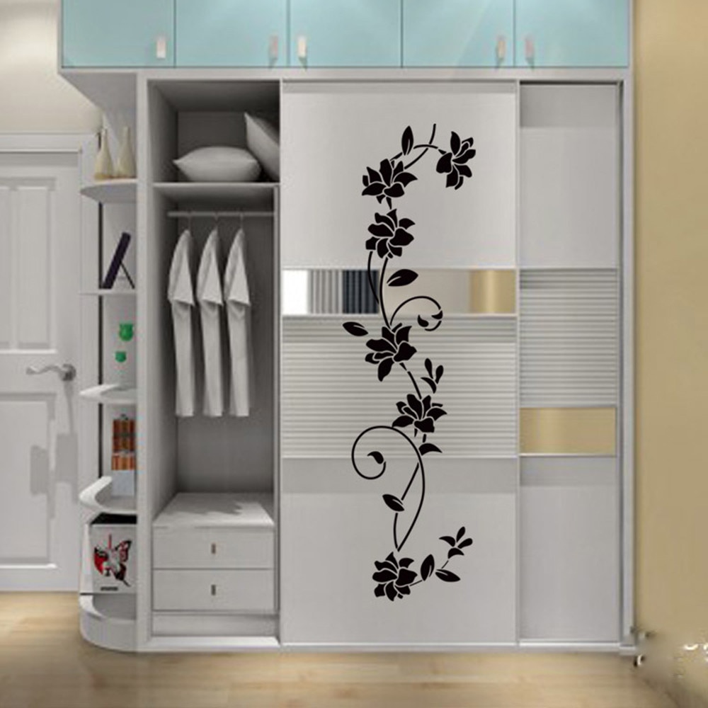 DIY Wall Sticker Closet Beatiful Flower Vine Decals Black Mural Removable Vinyl Art Home Decor Flowers Bedroom