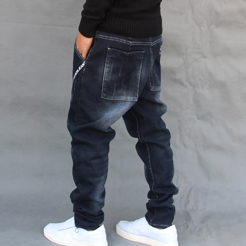 décontracté Hommes L'affaissement denim sarouel Homme Entrejambe bas jean Skateboard Pantalon Grande Taille Hip Hop baggy croix pantalon FSH13