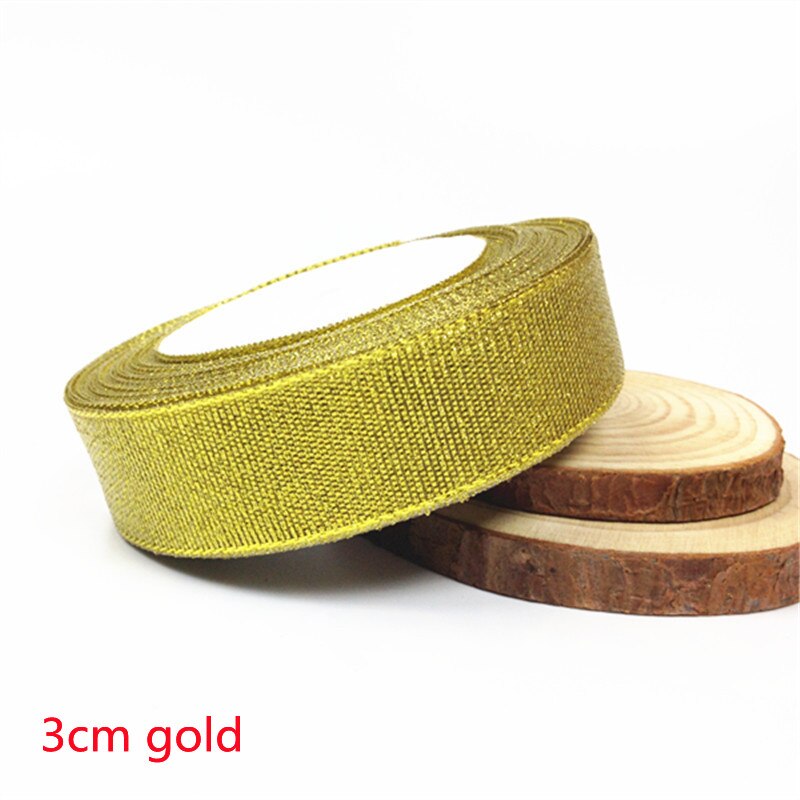 25 Yards 6-50Mm Zilver Goud Zijde Satijn Organza Lint Bruiloft Decoratie Cake Diy Kerst Handwerk Accessoires tapes: 30mm Gold
