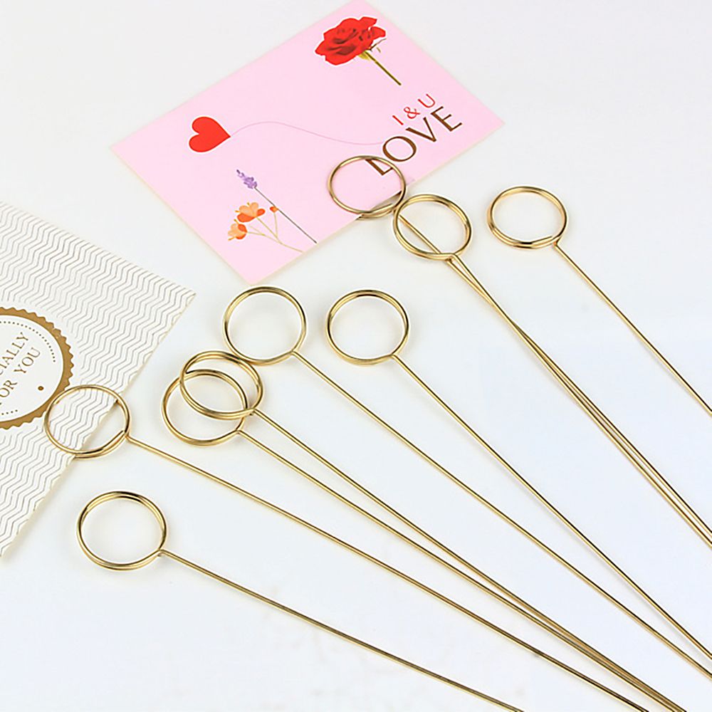 10PCS Golden Flower Bouquet Card Holder Stick Gold Metal Cake Card Flower Bouquet Clips Wedding Party DIY Crafts Accessories