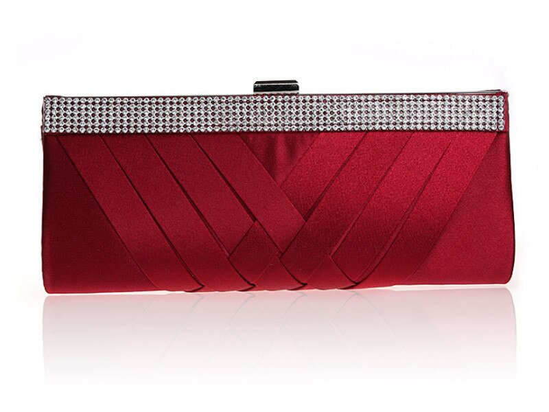 Europeu estilo americano tecer cetim bolsa de embreagem diamante cristal strass noite saco: Borgonha
