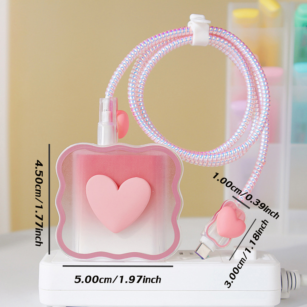 Funda protectora 4 en 1 para cargador de iPhone, carcasa protectora de Cable Love Heart para iPhone 15, 14, 11, 16, 18w, 20w, accesorios de bobinadora