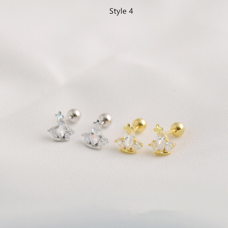 925 sterling silver earrings zircon mini crown screw stud earring ear bone nails wild trend woman girl ear jewelry