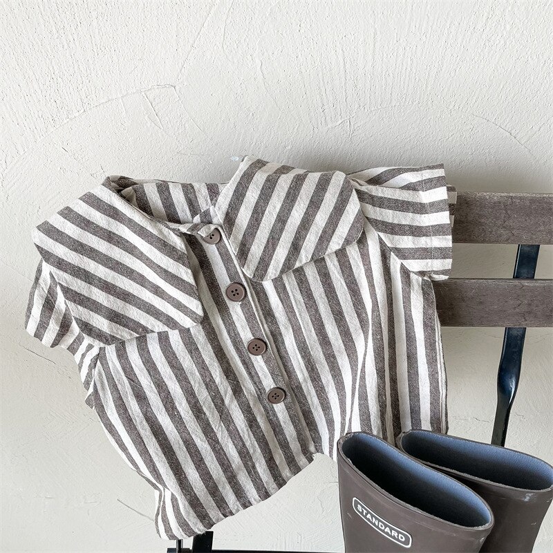 Deer jonmi 2022 camicie a righe Casual per bambini estive camicette a maniche corte camicette in cotone di lino per bambini in stile coreano