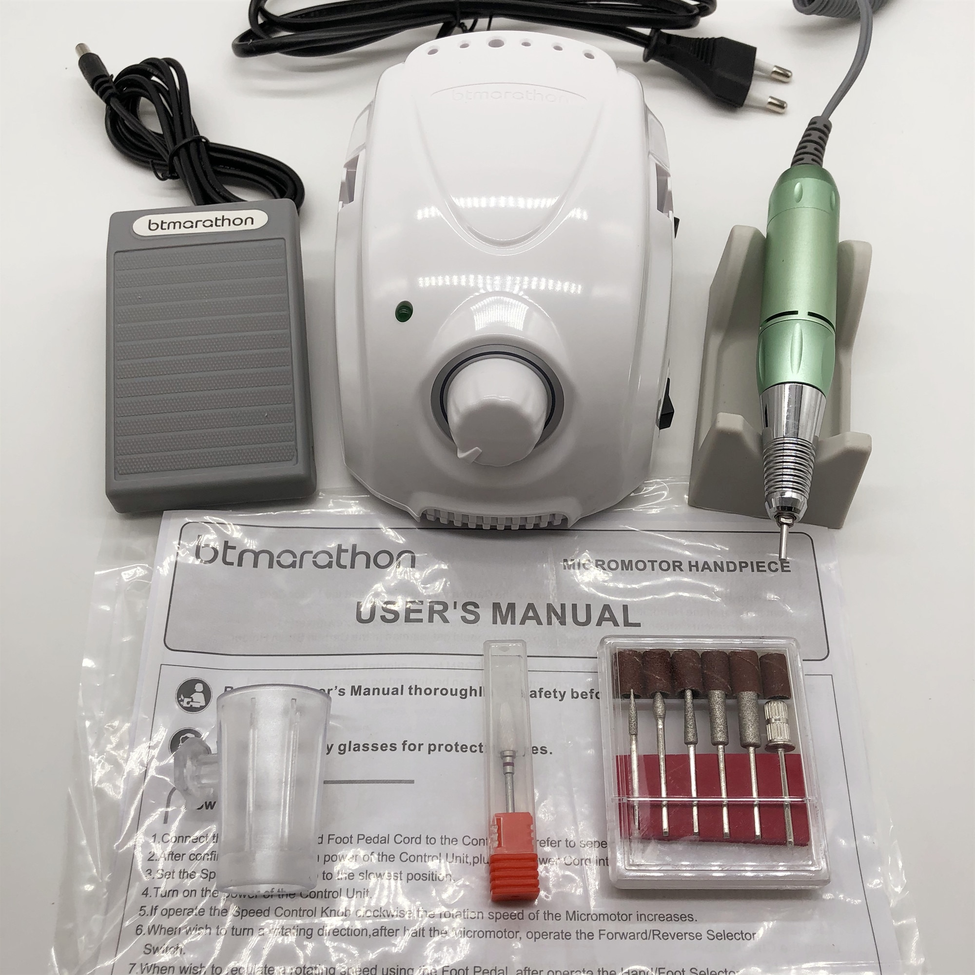 65W Btmarathon Control Box + 35000Rpm Groen Boor Professionele Manicure Pedicure Nail Art Polijsten Apparatuur