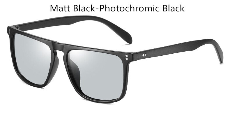 Mænds nattesyn polariserede fotokromiske briller, firkantede solbriller med farveskiftende solbriller  s193: Mat sort misfarvning