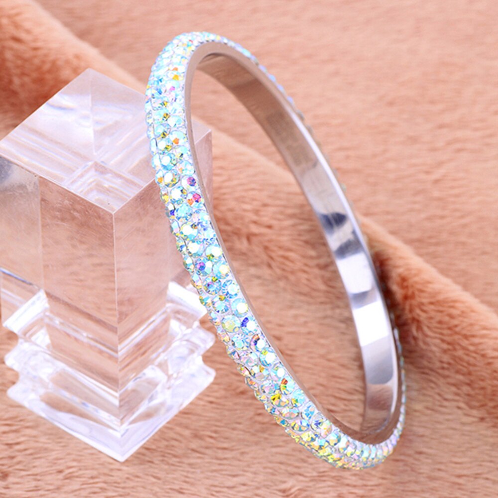 trois rangées cristal Pave bracelets pour les femmes de en acier inoxydable bijoux Bracelet Bracelet