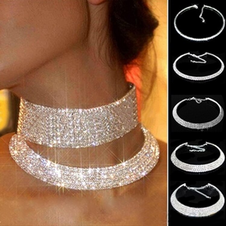 Outstanding Shining Crystal Rhinestone Kraag Ketting Choker Ketting Bruiloft Verjaardag Sieraden