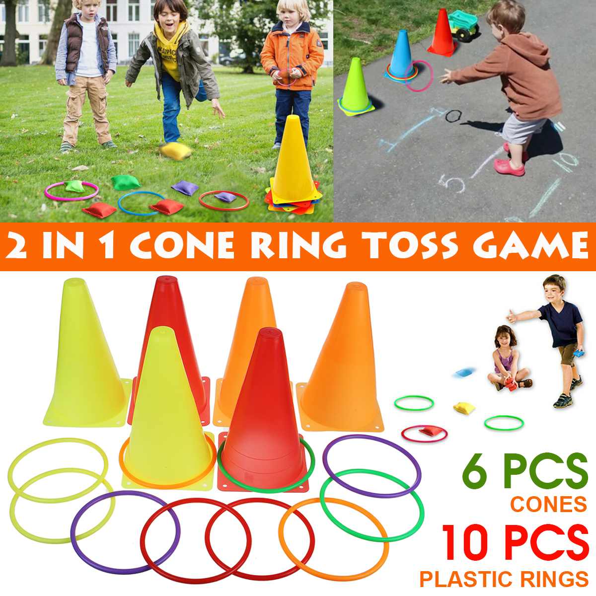 2 in 1 Plastic Hoop Ring Toss Quoits Garden Game Pool Toy Set Funny Kids Outdoor Sport Hoop Ring Toys Pool For Children