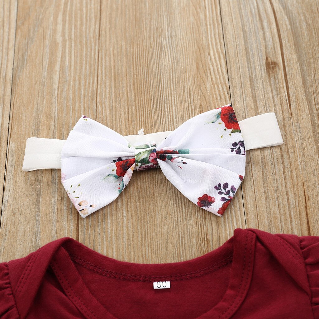 3Pcs Newborn Kids Baby Girls Outfits Clothes Set Casual Loose Floral Romper Jumpsuit Bowknot Shorts Set Clothing Costume Infant