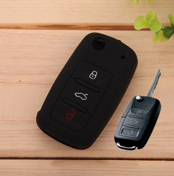 Tillbehör passar skoda fabia octavia superb seat leon ibiza altea alhambra silikonnyckel fjärrhållare fodral fob 3 knapp: Svart