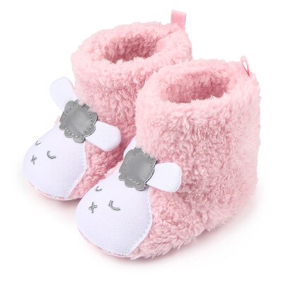 Baby Winter Warme Coral Booties Leuke Cartoon Dier Stijl Fleece Snowboots Non Slip Peuter Babyschoenen: Roze / 12CM