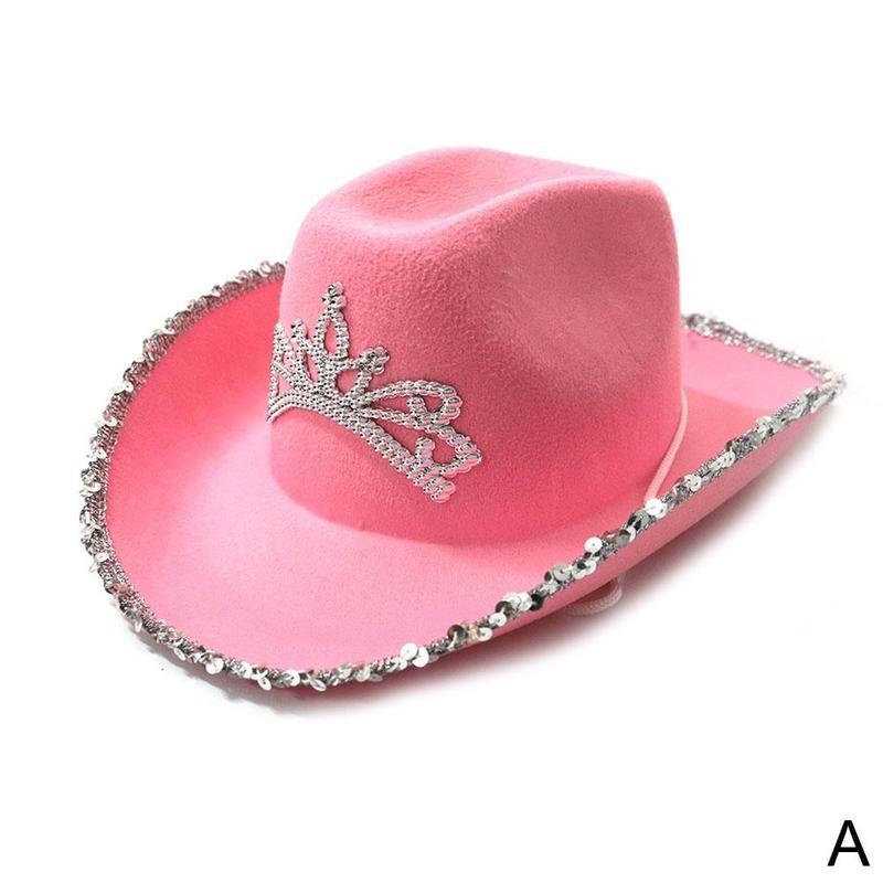 Light Pink Cowgirl Hat Western Tiara Cowgirl Hat For Women Girl Pink Tiara Cowgirl Hat Cowboy Cap Costume Party Hat: 1