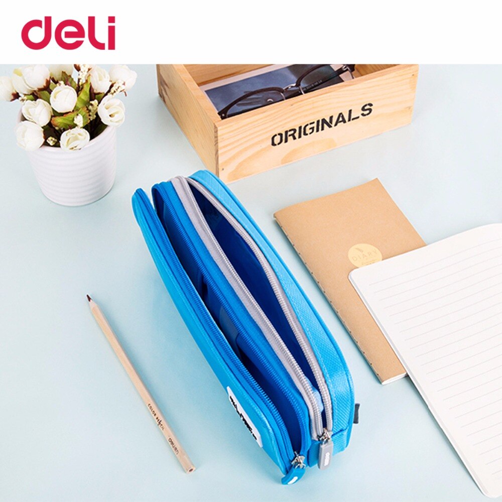 Deli durable canvas kawaii school pencil case big capacity office organizer stationery supply cute pen bag pouch box with zipper