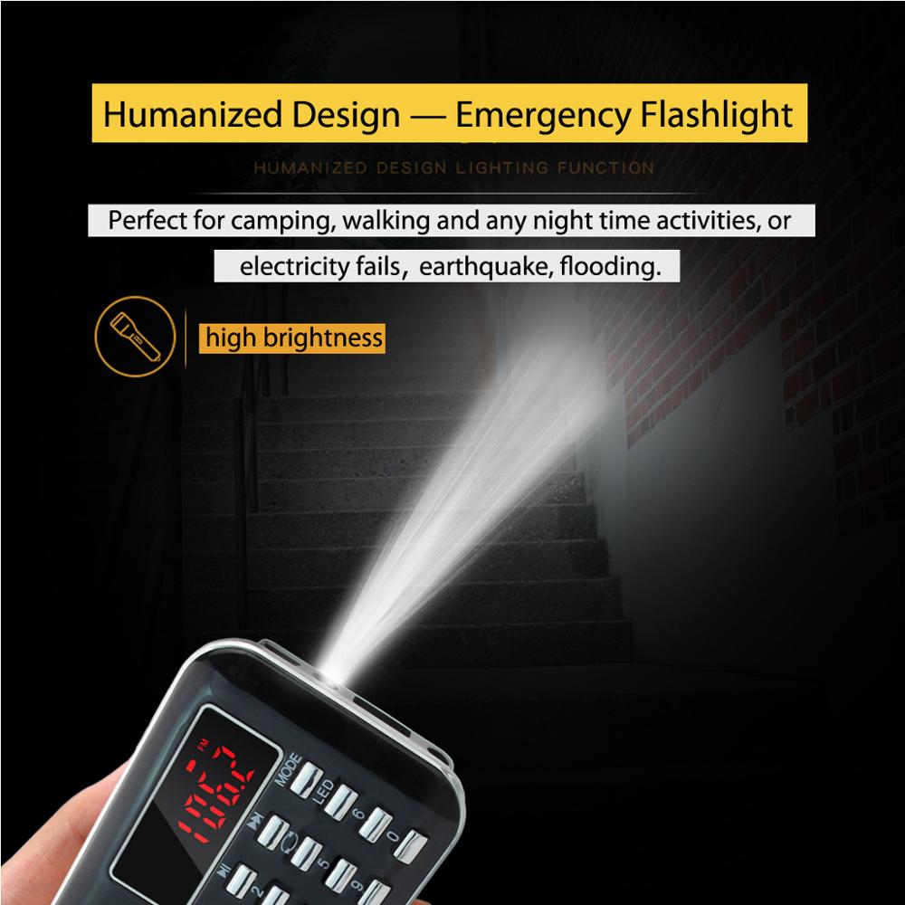 PRUNUS L-218 Mini fm radio receiver AM / FM /SD Card MP3 play Speaker USB /AUX portable Emergency radio with Led light/ antenna