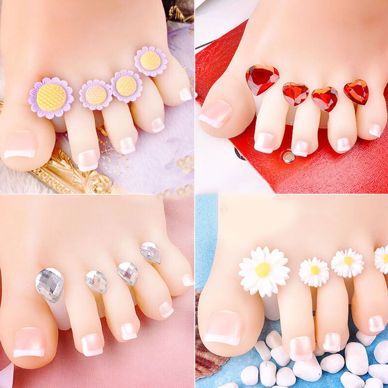 Silicone Thumb Protector Nail Care Nail Art 8 Pcs Teen Separator Manicure Daisy Bloem Crystal Diamond Comfortabele Pedicure Tool
