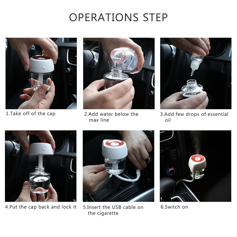 Onever bærbar 85ml usb bil diffusor tåke luftfukter diffusor ultralyd usb bil luft oppfriskning hjemme auto mini bil luftfuktere