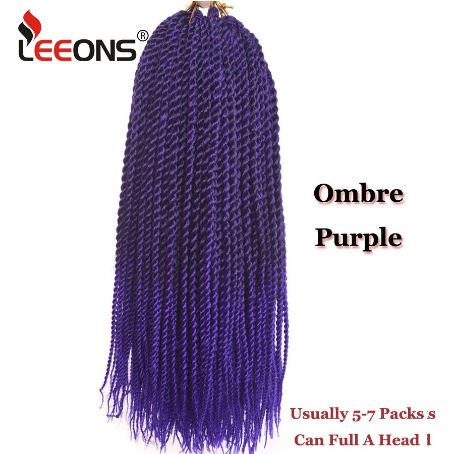 Leeons Small Senegalese Twist Braids 18 inch 30 Roots Synthetic Crochet Hair Extensions Ombre Braiding Hair 15 Colors Available: T1B/Purple