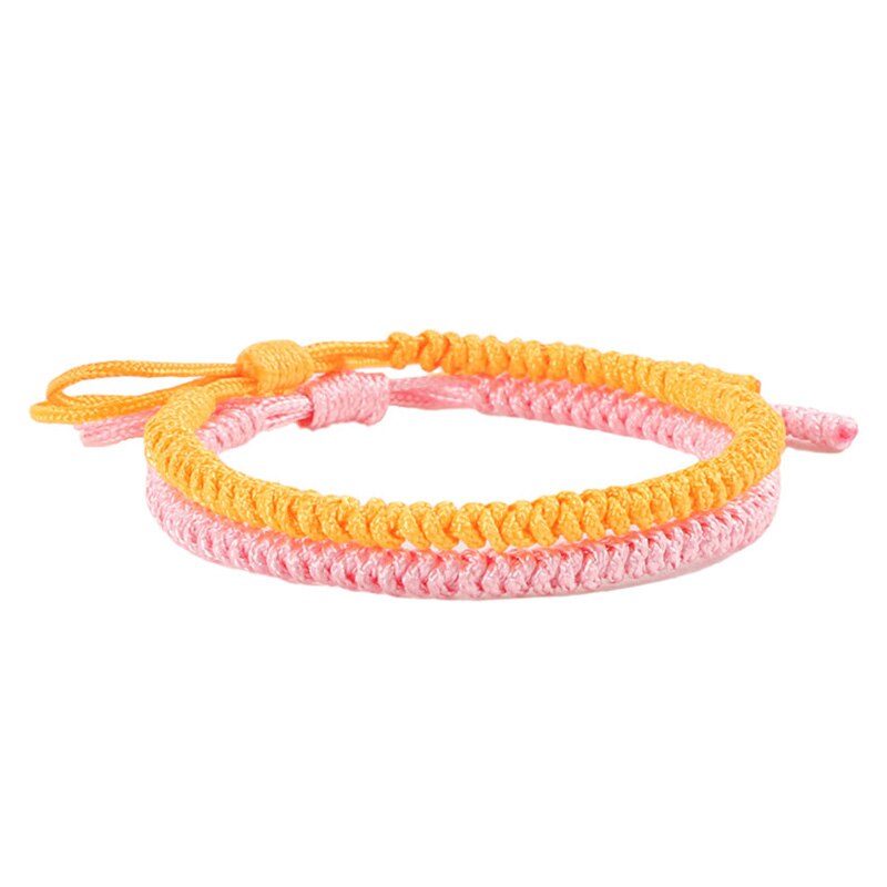 2pc Tibetan Buddhist Bracelet Charm Multicolor Braided Knots Rope Lucky Bracelets&Bangles For Women Men Friend Handmade Jewelry: orange-pink
