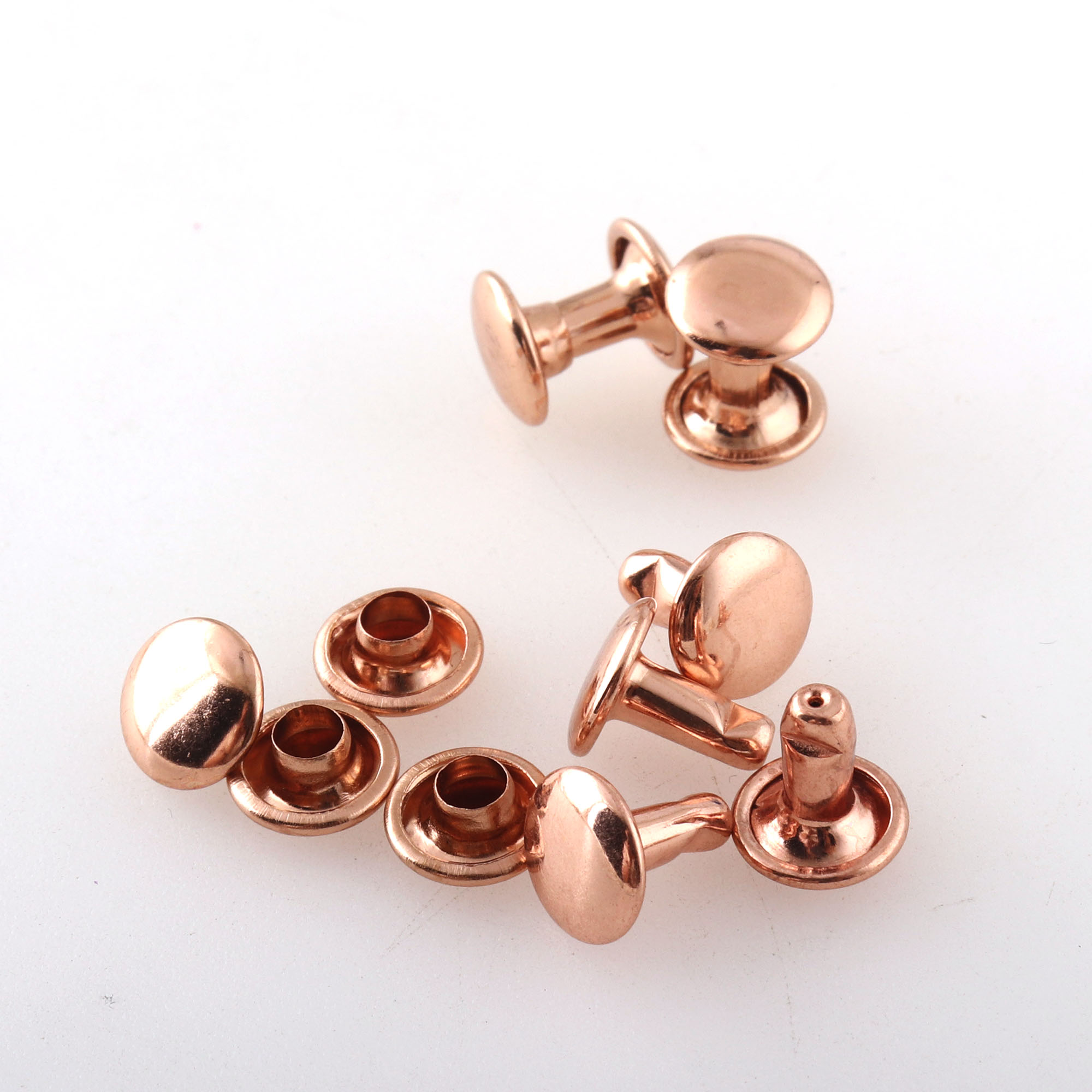 Rose Gold Rivet Studs Double Caps Rivets for Leather and Crafts Round Rapid Rivet Metal Buttons Used in Belts Leathers Bags 8 mm