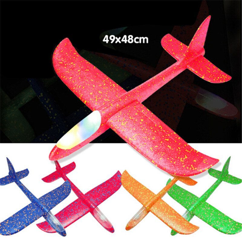 1 Uds. Pequeños y de goma, modelo de avión de lanzamiento manual, Avión de juguete de inercia Led, Avión de vuelo ligero, lanzamiento, planeador