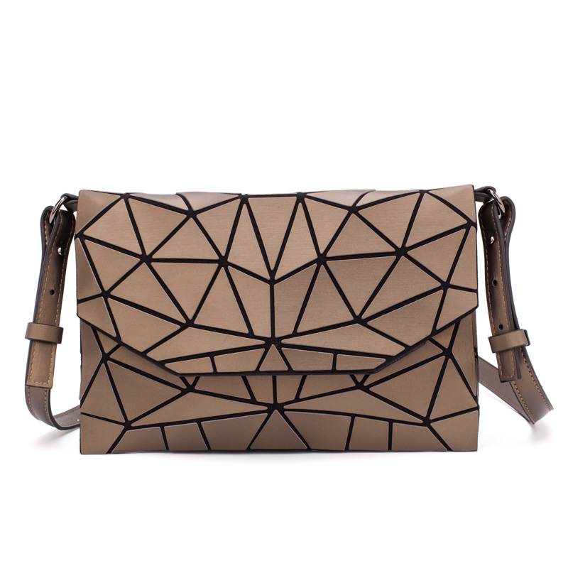 Matte Shoulder Bags Women Evening Party Bag Geometry Messenger Bag Clutch For Girls Casual Female Luminous Handbag: Brown