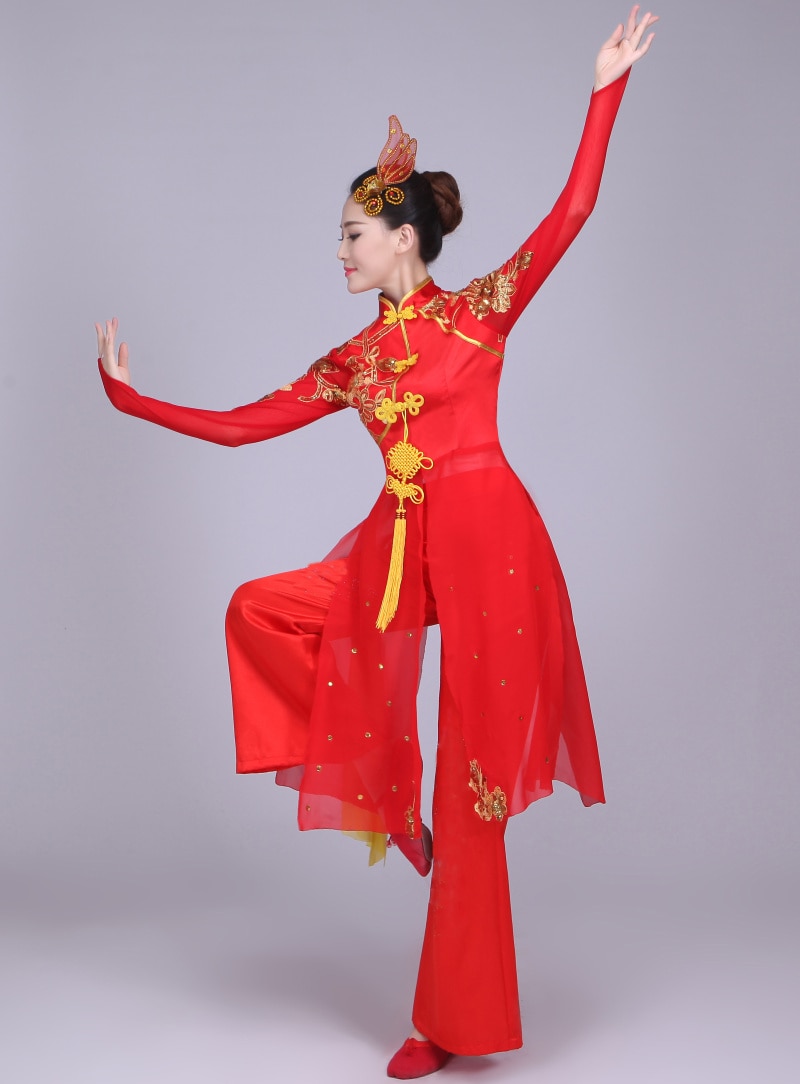 Chinese Folk Dance Drum Yangko Dance Clothes Fan Dance Costume Women's Classical Ballroom Performance Wear Chinese Folk Dance