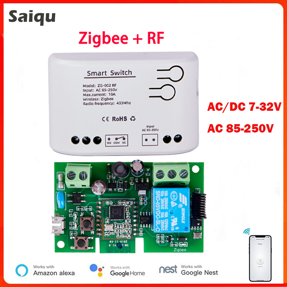 1CH Tuya inteligentny przekaźnik Zigbee moduł odbiorczy przełącznik AC/DC 12V 24V RF433 bezprzewodowy pilot zdalnego sterowania z inteligentnym życiem Alexa Google