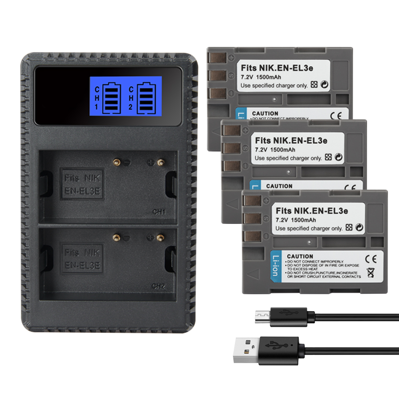 EN-EL3e EN EL3e Battery Charger for Nikon D30 D300s D50 D70 D70S D100 D200 D300 D800 V1 1500mAh ENEL3e Batteries Charger: Blue