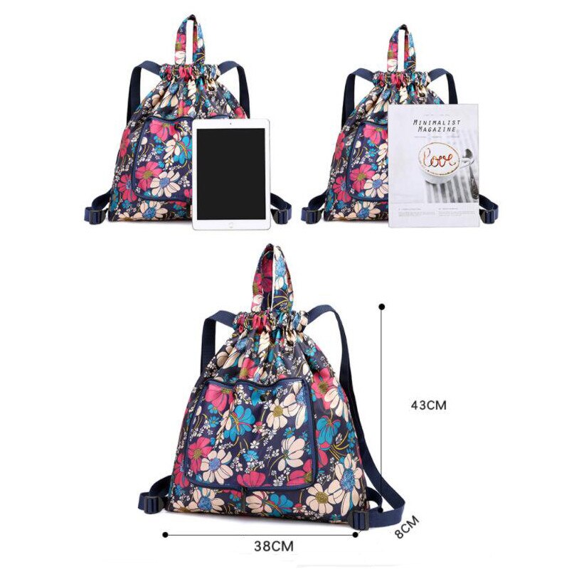 Grote Capaciteit Opvouwbare Koord Rugzak Schouder Wandelen Rugzak Opslag Drawsting Zak Bloem Zakken Vrouwelijke