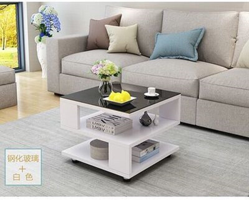 K-STAR Eenvoudige Sofa Kant Salontafel Gehard Glas Mini Thee Tafel Woonkamer Creatieve Vierkante Sofa Tafel: White with Glass