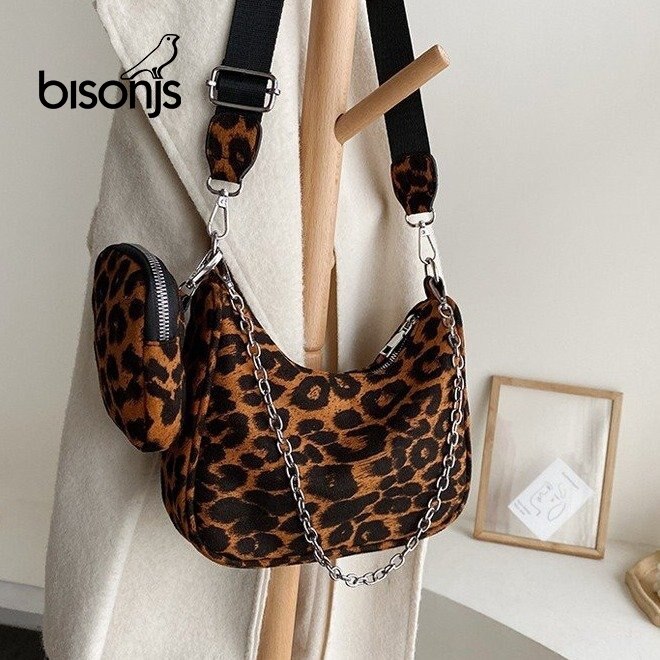 BISONJS-bandoleras pequeñas de piel sintética con cadena y patrón de cebra y leopardo para mujer, bolsos de , bolsos de mano de tendencia, monedero