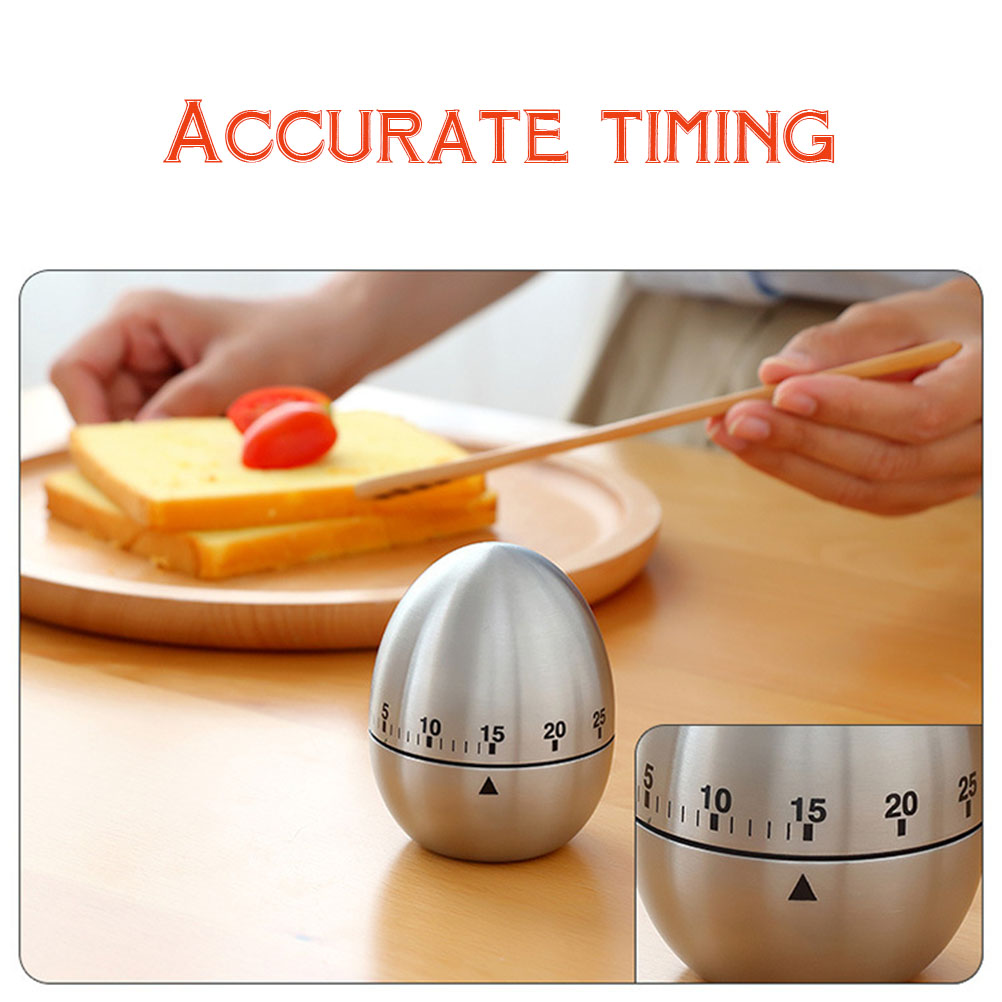 Egg Shape Kitchen Timer Stainless Steel 60 Minutes Count-Down Kitchen Timer Kitchen Tools Alarm Mechanical Countdown