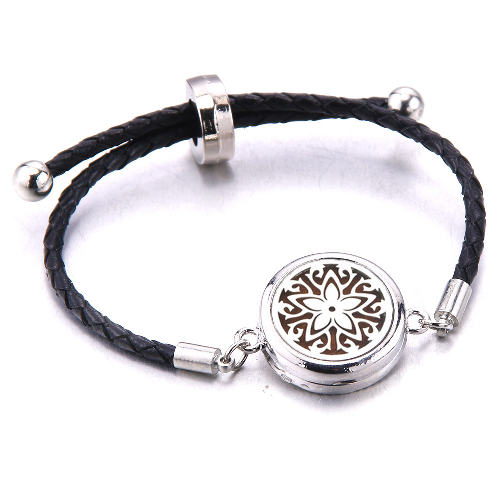 Difusor de aceites esenciales de Perfume, pulsera de cuero, medallón de aromaterapia, medallón de acero inoxidable, pulsera de cuero negro,: Chapado en cobre envejecido