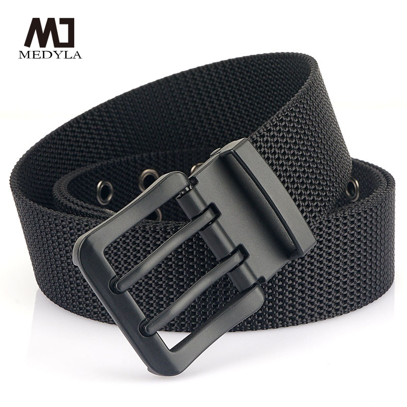 MEDYLA Classic Canvas Belt Men Metal Double Pin Buckle Casual Strap Belt for Men Strap MN3008