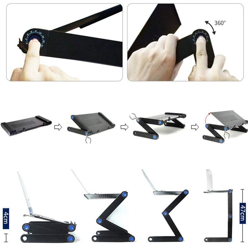 Justerbart bärbart laptop-skrivbord i aluminium vikbart vertikalt bord laptop-skrivbord med muskort dator skrivbord bokhylla