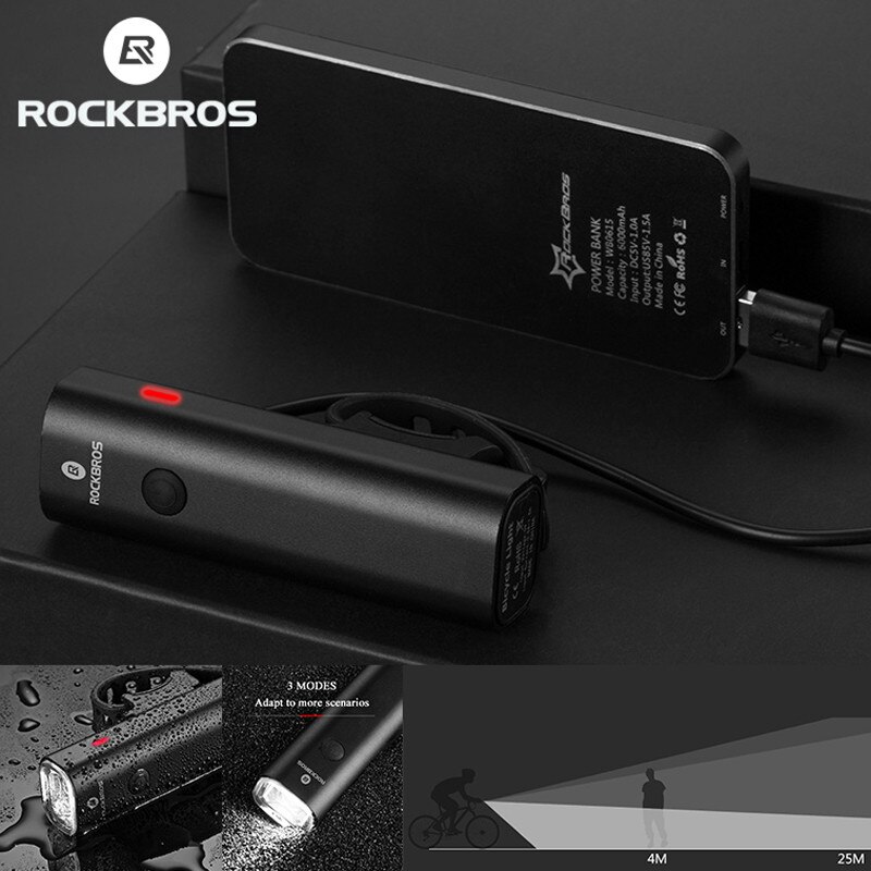 ROCKBROS LED Bike Light USB Oplaadbare Fiets Licht Regendicht Aluminium Ultralight Zaklamp 2000mAh MTB Voorlamp Koplamp