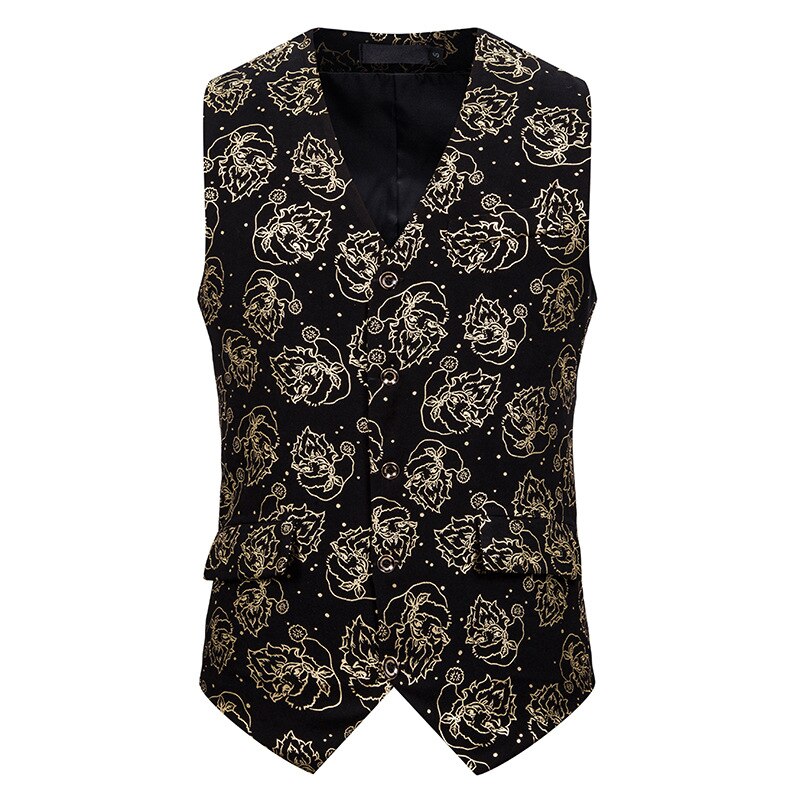 Heren kerstpak vest chaleco zilveren kerstman folie print smoking vest heren podium gilet heren kostuum: Goud / Xl