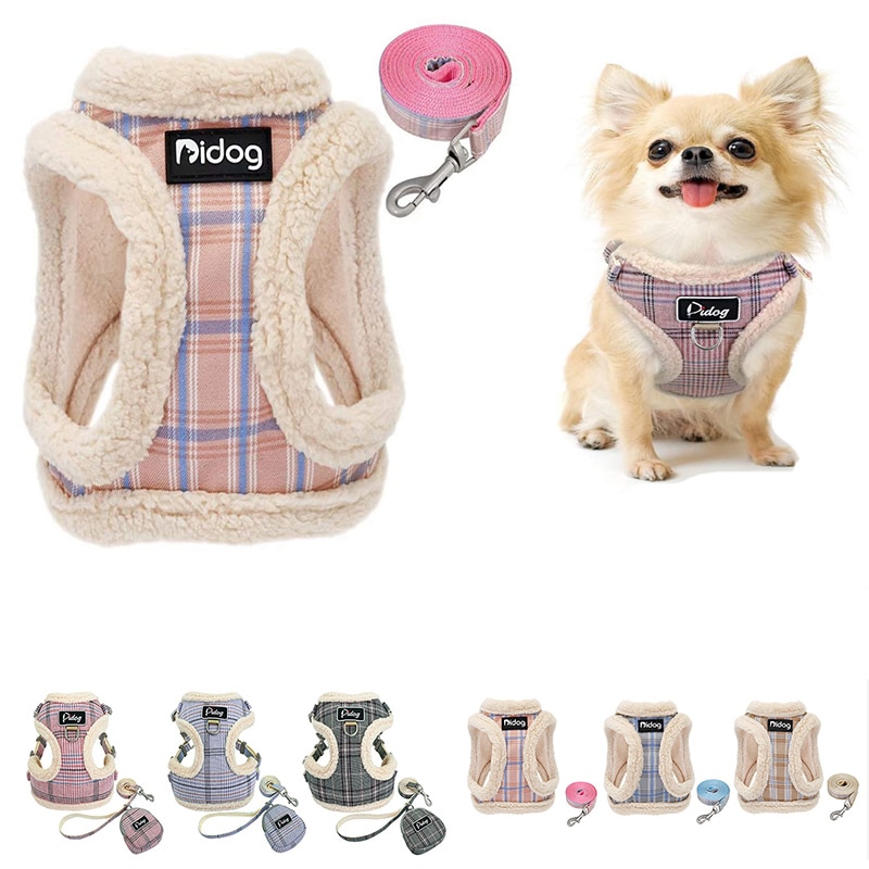 Pet Supplies Dog Harness Vest Plush Velvet Dog-Harness No-Pull-Harness Adjustable-Harness With Leash Coat For Small Animal