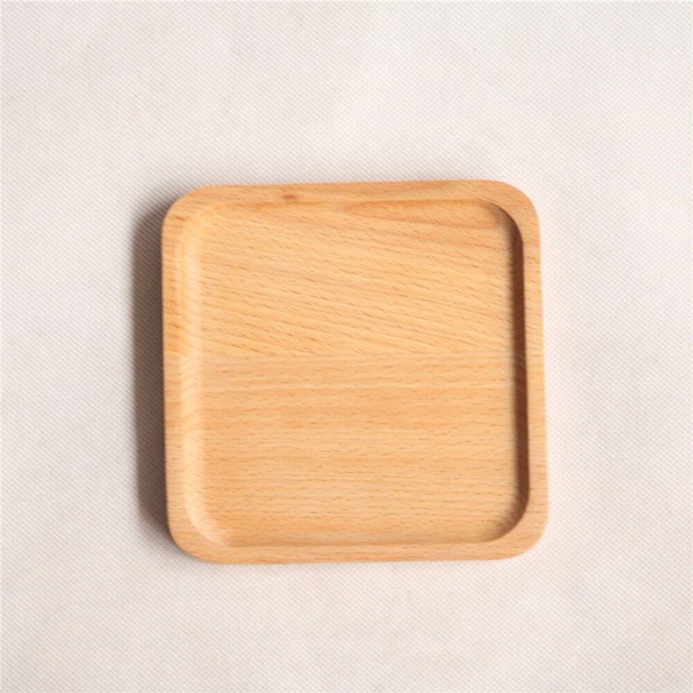 Natural Beech Tray Wooden Kids Food Serving Plate Fruit Bread Tray Dishes Snack Plate - 15x15x1.2cm (Square)