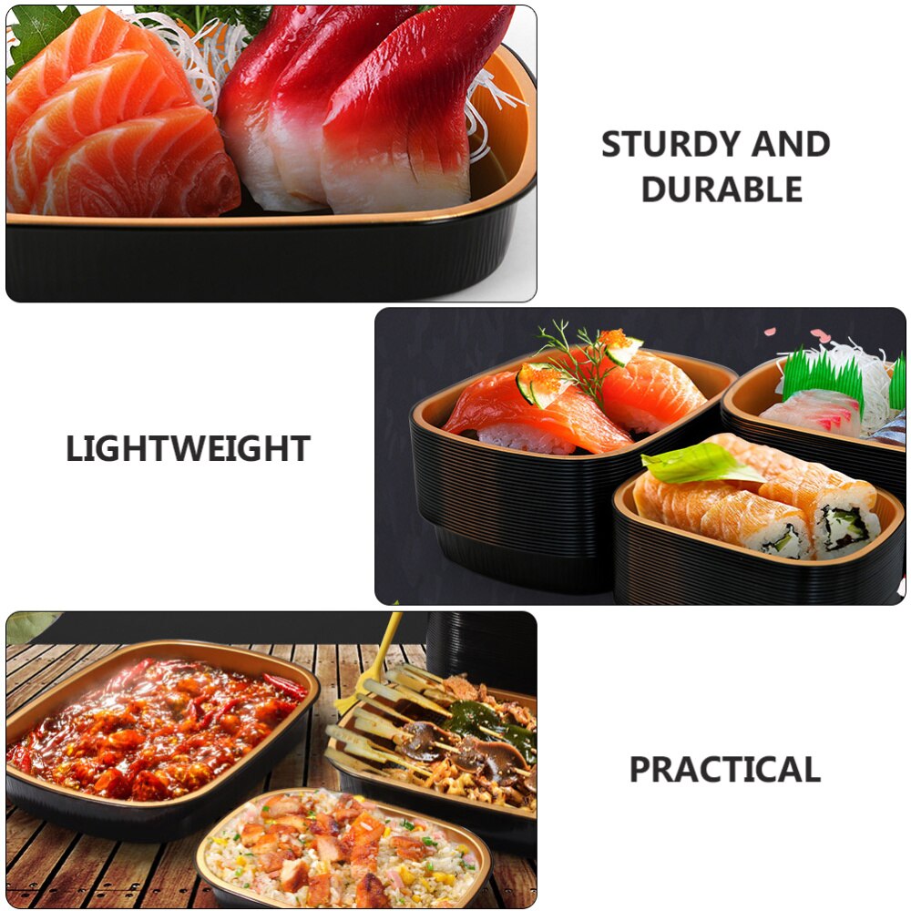 3 Sets Japanese Food High-end Disposable Plate (770ml+Transparent Lid)