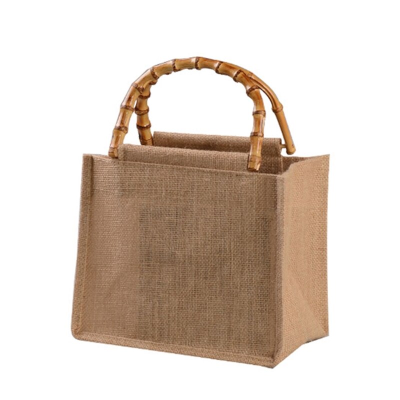 Borsa per la spesa portatile in juta borsa per la spesa borsa in bambù maniglie riutilizzabili Tote borse per la spesa per donne ragazze X7XC: 26x15x21cm