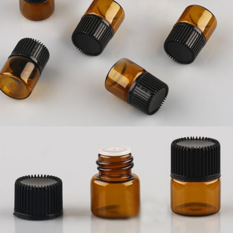 100 stuks 1ml lege glazen flesjes voor essentiële oliën, mini amberkleurige navulbare flesjes voor het bewaren van parfum.