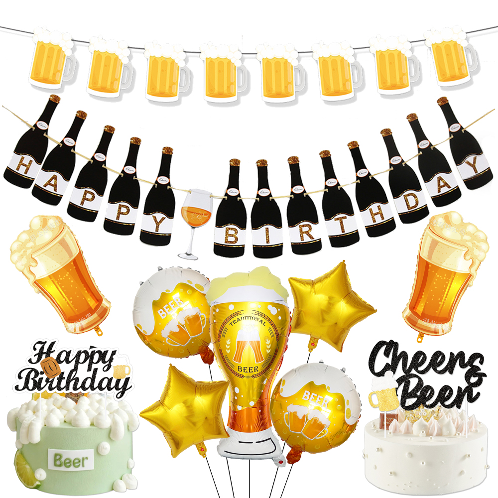 Cervezas, cartel para de feliz cumpleaños, tazas de cerveza, globos, decoración para tarta, cerveza para hombres, cumpleaños, despedida de soltera, suministros para