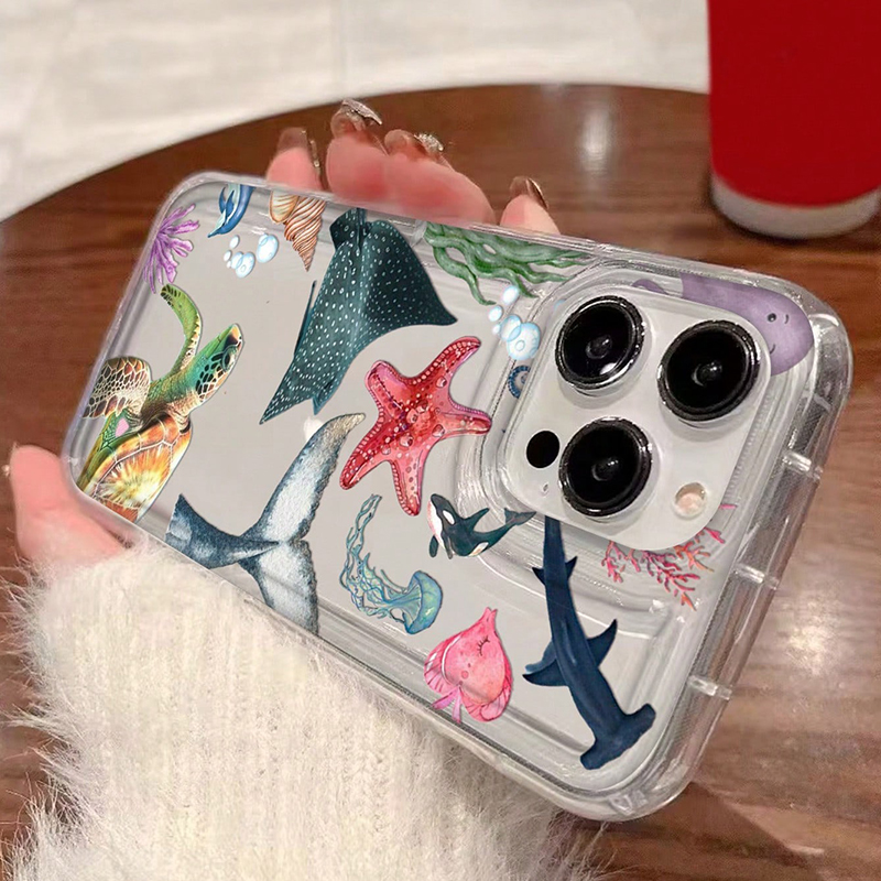 Funda de teléfono transparente con estampado de tortuga marina de animales marinos de verano para iPhone 11 12 13 14 15 16 Pro Max XS X XR 7 8 Plus 16e SE 2022
