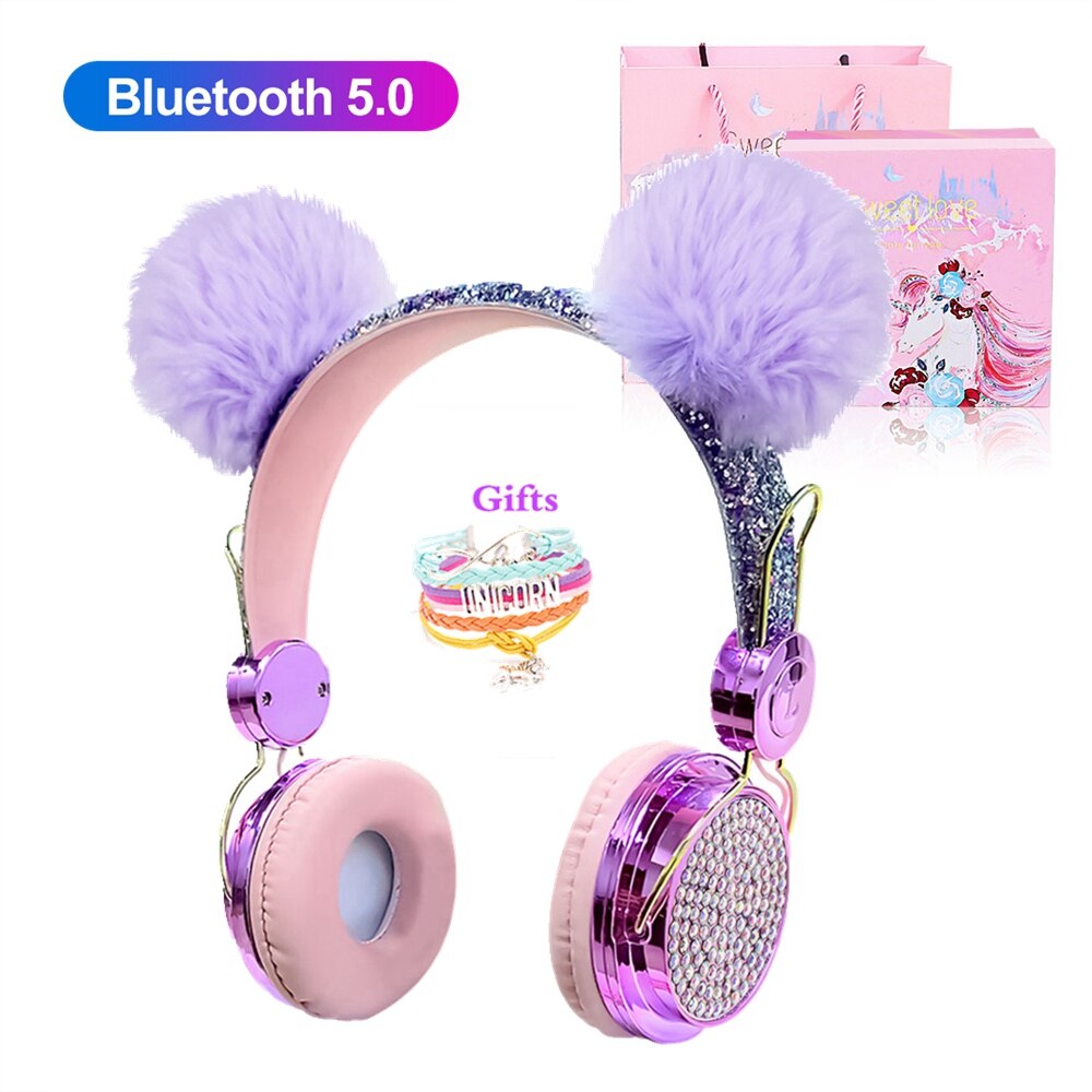 Eenhoorn Kids Draadloze Hoofdtelefoon Met Mic Leuke Meisjes Muziek Helm Laptop Cascos Bluetooth 5.0 Telefoon Gaming Headset Kinderen: purple