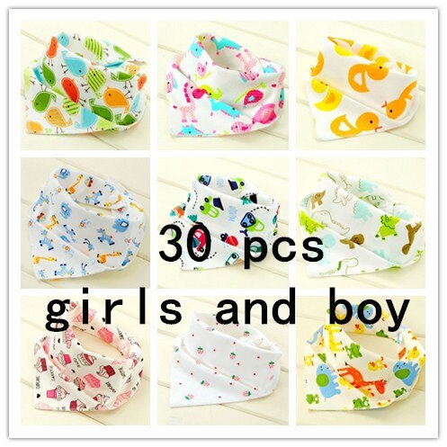 30pcs/lot Organic Cotton Double Layers Kids Baby Bibs Towel Bandanas Triangle Burp Saliva Infant Toddler Bandana: 30pcs mix h002