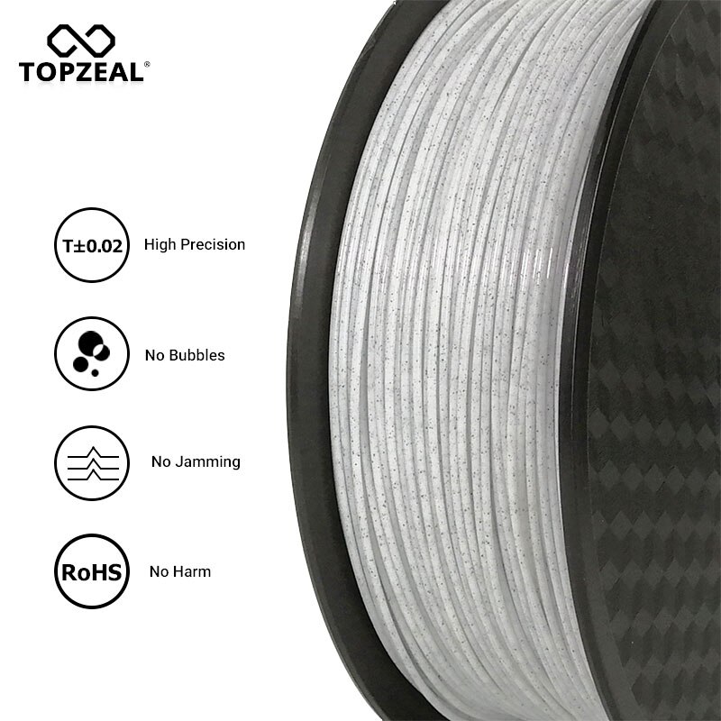 TOPZEAL – Filament pour impression 3D, consommable d&#39;imprimante en PLA, couleur marbre, précision +/-1.75mm, 1KG, 0.02mm