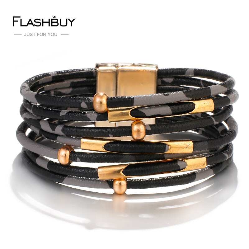 Flashbuy Luipaard Lederen Armbanden Voor Vrouwen Armbanden & Bangles Multilayer Wide Wrap Armband Sieraden