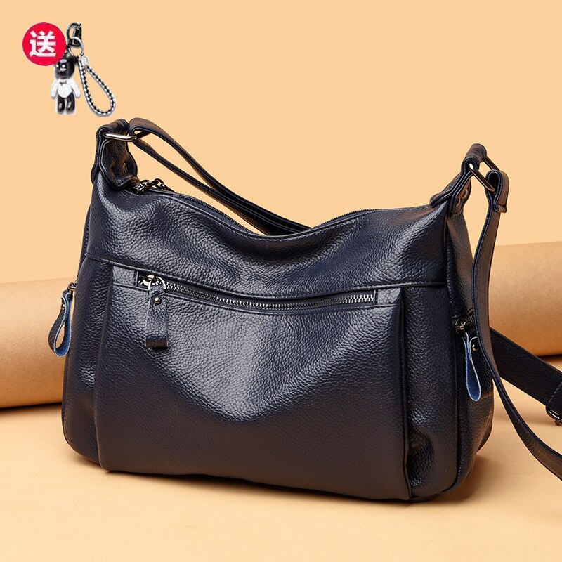 Koreaanse Leisure Een Schouder Messenger Bag Voor Vrouwen Zachte Lederen Tas Voor Middelbare Leeftijd En Oude Vrouwen: Dark Blue Bear Penda